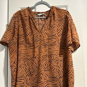 Nine West Terracotta and Black Abstract Blouse